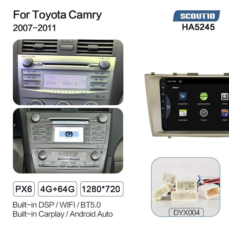 Dasaita Scout10 Toyota Camry 2007 2008 2009 2010 2011 Car Stereo 9 Inch Carplay Android Auto PX6 4G+64G Android10 1280*720 DSP AHD Radio