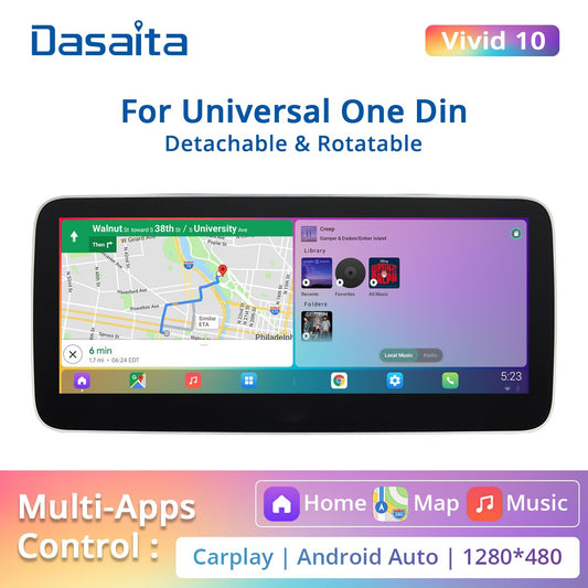 Dasaita Vivid 10.25" Android 10 Car Stereo Single 1 Din Radio GPS DSP IPS with Apple Carplay Android Auto Rotatable Detachable