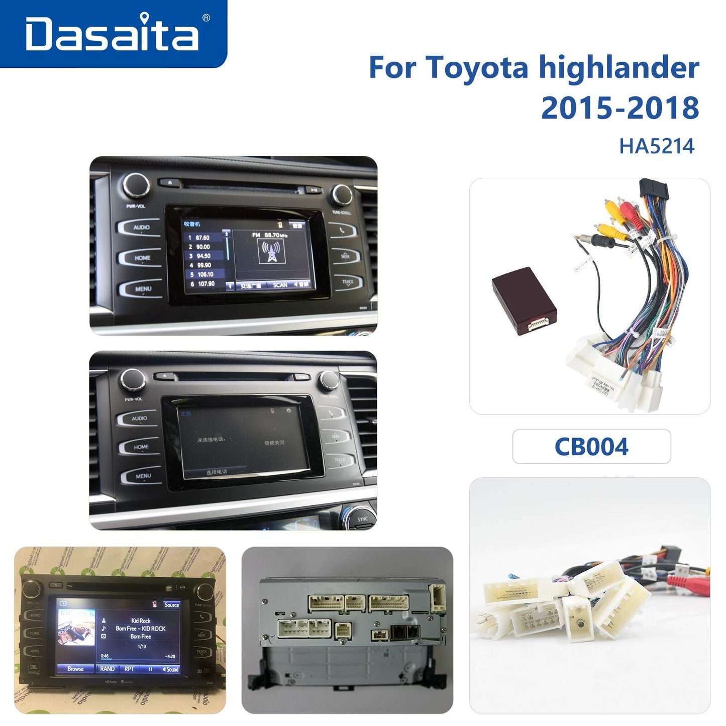 Dasaita Vivid11 Toyota highlander 2015 2016 2017 2018 Car Stereo 10.2 Inch Carplay Android Auto PX6 4G+64G Android11 1280*720 DSP AHD Radio