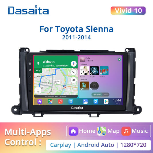 Dasaita Vivid For Toyota Sienna 2011 2012 2013 2014 Car stereo Android Carplay Android Auto 9" Touch Screen IPS 1280*720 4G 64G