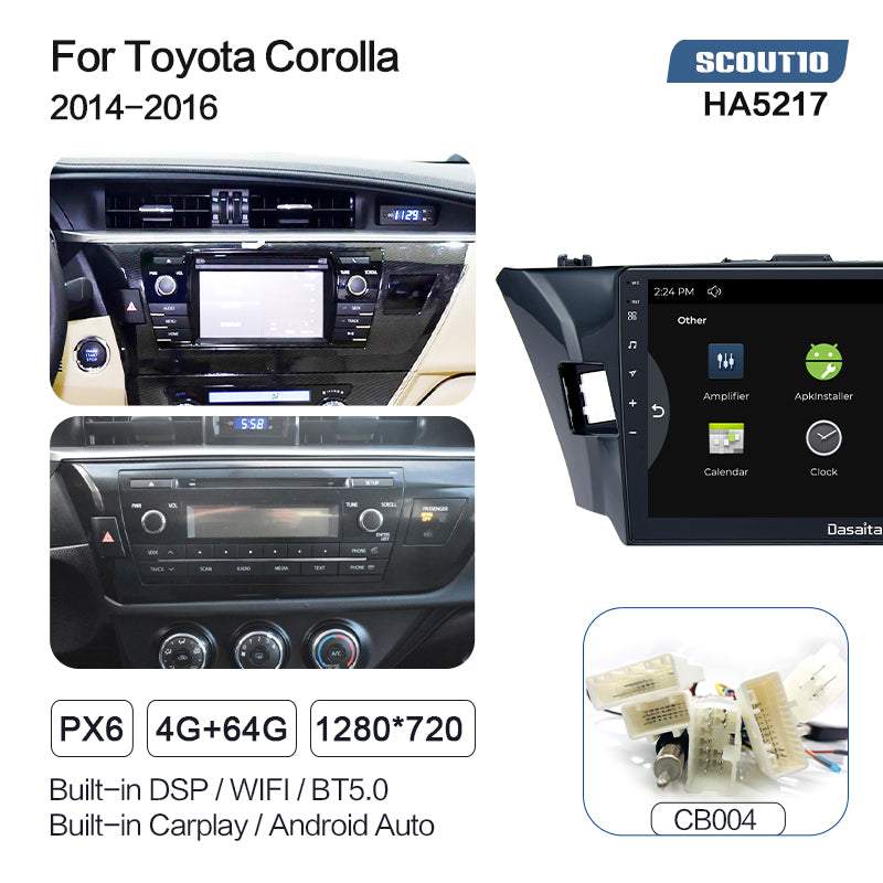 Dasaita Scout10 Toyota Corolla 2014 2015 2016 Car Stereo 10.2 Inch Carplay Android Auto PX6 4G+64G Android10 1280*720 DSP AHD Radio