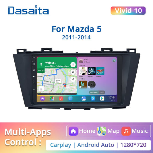 Dasaita Vivid for Mazda 5 2011 2012 2013 2014 Car Autoradio 1 Din Android 10.0 Navigation 9" Multi Touch Screen GPS DSP TDA7850