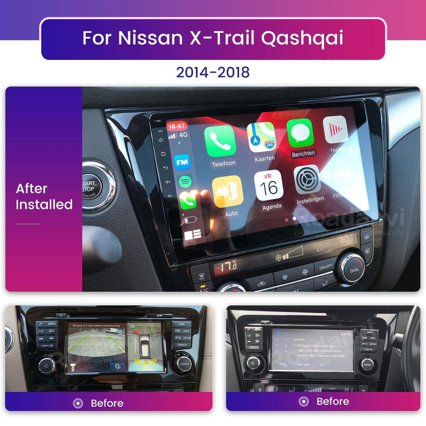 Roadanvi F10 for Nissan X-Trail Qashqai Rogue 2014 2015 2016 2017 2018 Android Car Stereo 10.2inch IPS AI Voice Control Apple Carplay Android Auto 8G+128G GPS Radio