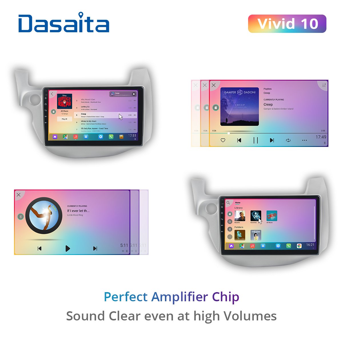 Dasaita Vivid for Honda Jazz Fit 2008 2009 2010 2011 2012 Car Android 10 1din Radio 10.2" IPS GPS MP3 1280*720 HDMI 4G 64G ROM