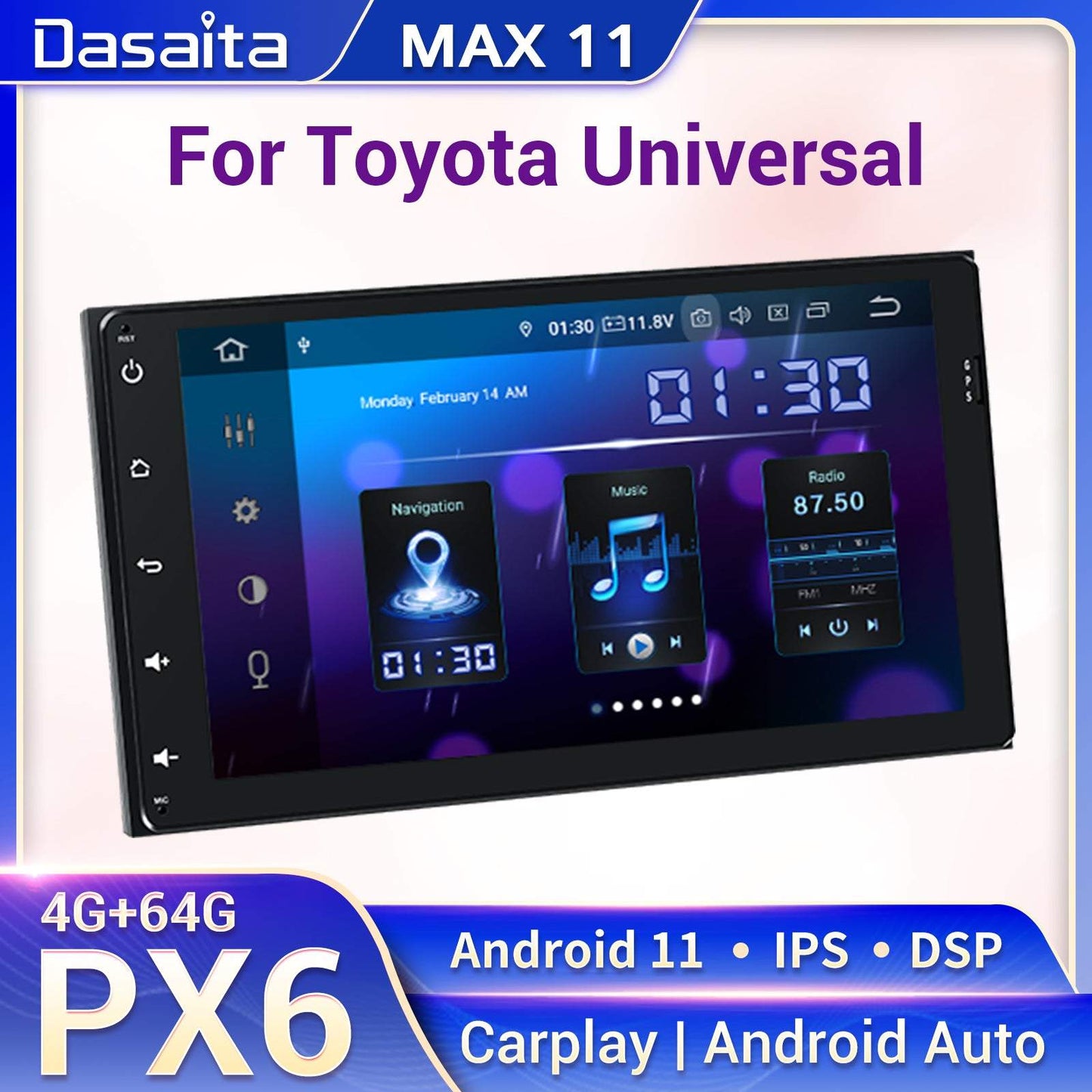 Dasaita MAX10/MAX11 Toyota Universal 2014-2022 Sienna 2015-2017 Car Stereo 9 Inch Carplay Android Auto PX6 4G+64G Android10/Android11 1280*720 DSP AHD Radio