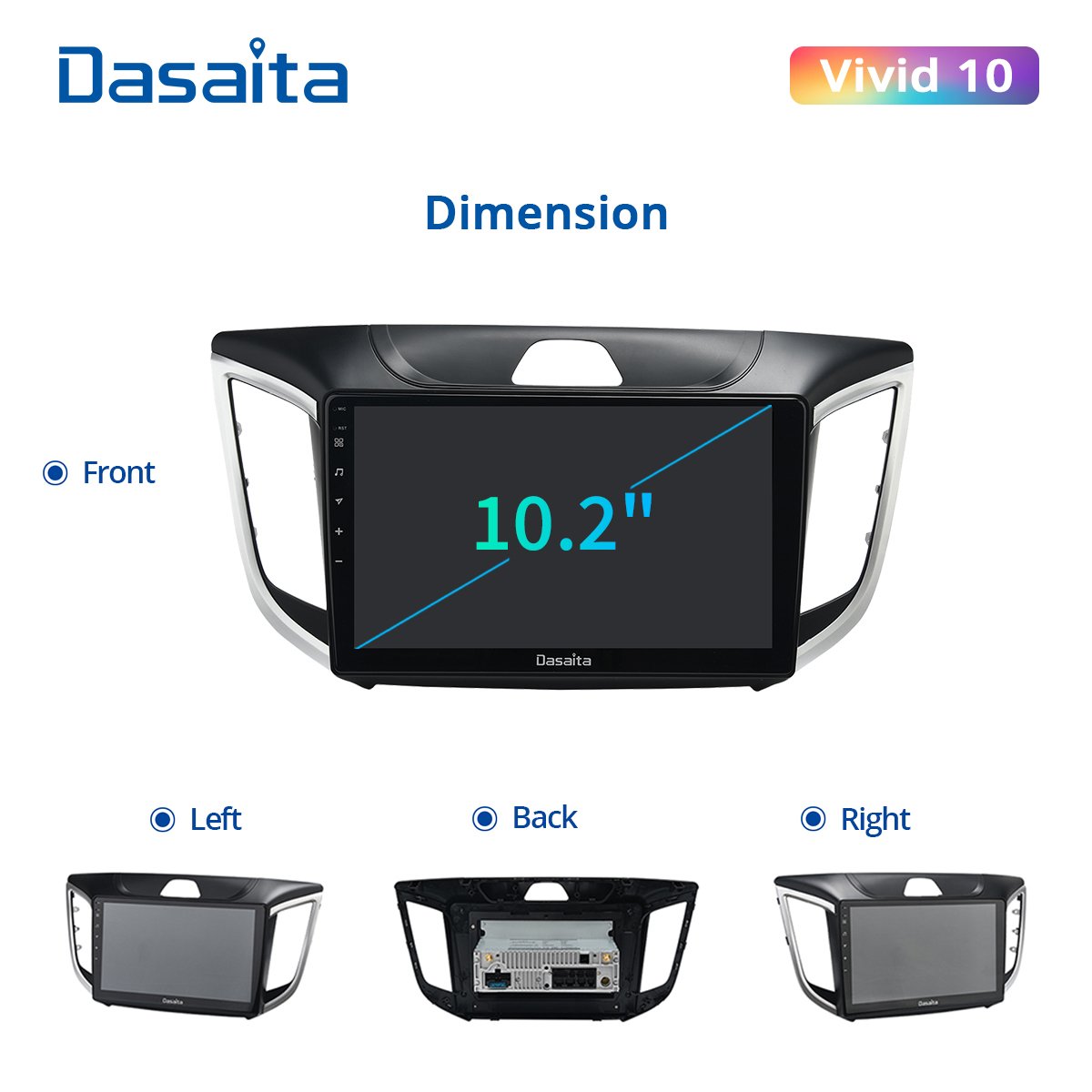 Dasaita for Hyundai IX25 Creta 2014-2020 Car Radio Stereo 10.2" IPS Android 10.0 Multi-Touch Screen Multimedia Navigator GPS DSP