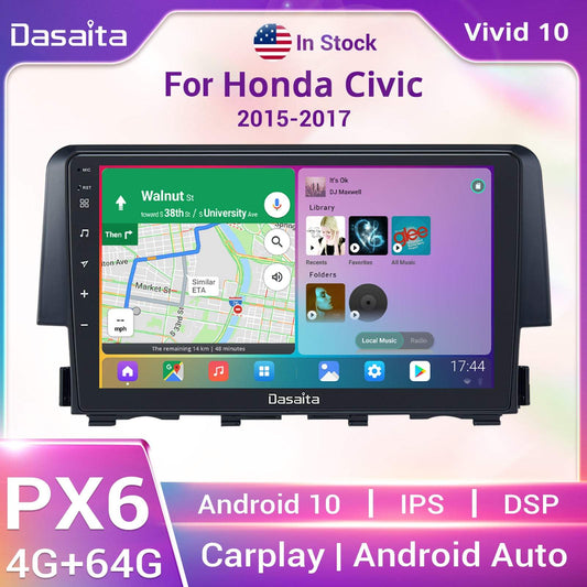 Dasaita Vivid10 Honda Civic 2015 2016 2017 Car Stereo 9 Inch Carplay Android Auto PX6 4G+64G Android10 1280*720 DSP AHD Radio