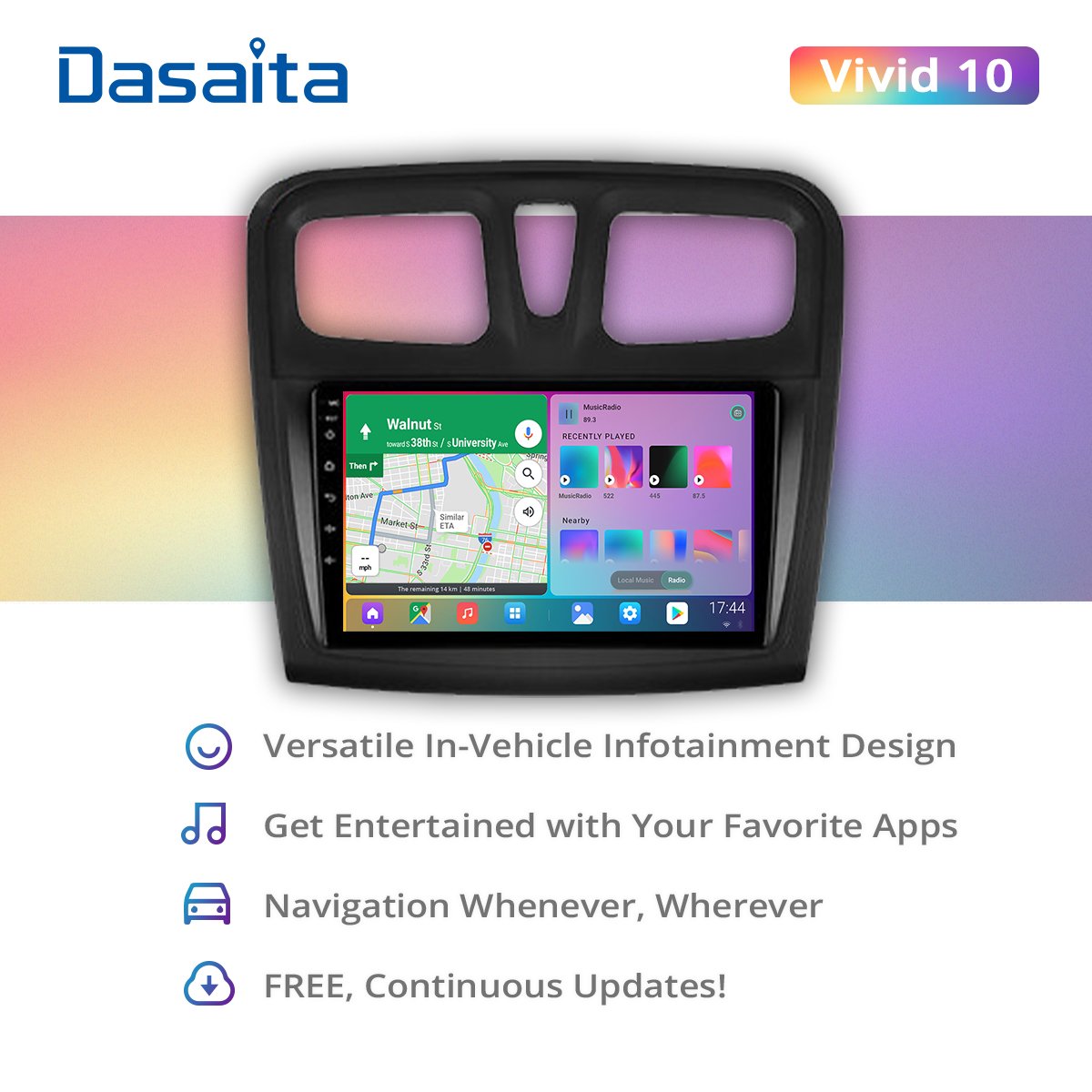 Dasaita 9" 1 Din Car Radio for Renault Logan 2014-2019 GPS Navigation with Carplay Android Auto DSP Android 10.0 1280*720