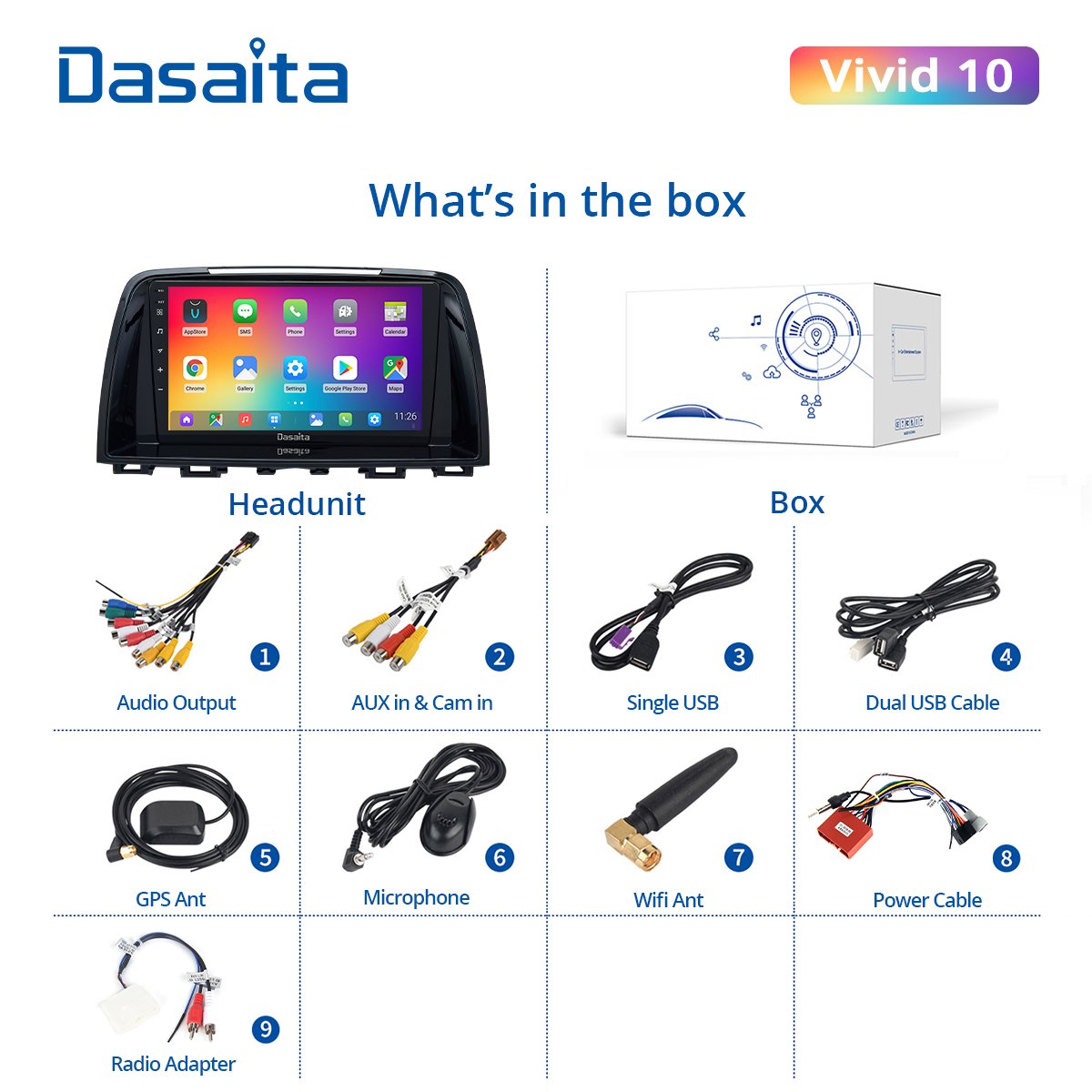 Dasaita 9" Android 10 Car Radio 1 Din GPS Navigation Multimedia Video Player with DSP Carplay for Mazda 6 Atenza 2013 2014 2015