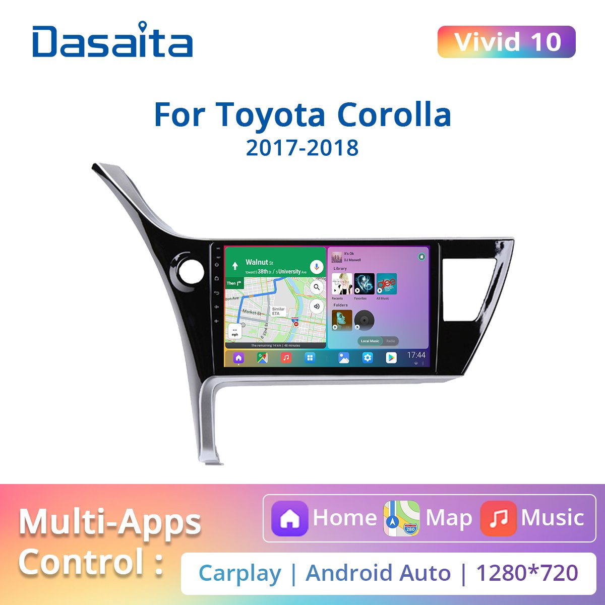 Dasaita Vivid For Toyota Corolla 2017 2018 Car Stereo Android Auto Carplay Multimedia Video Player Navigation GPS 1280*720 BT5.0