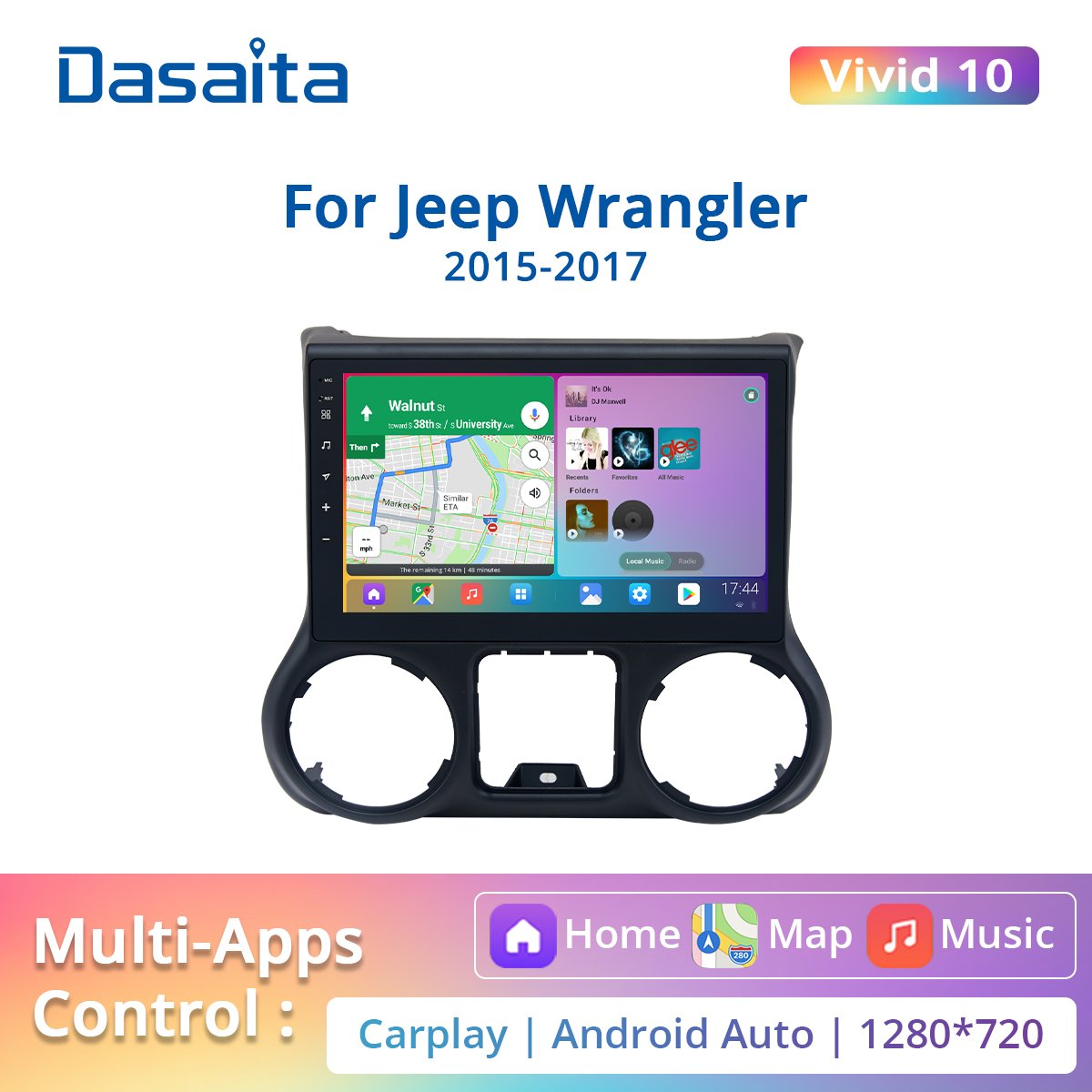 Dasaita Vivid for Jeep Wrangler Radio 2011-2016 Car audio Android Auto Multimedia android  Apple Carplay  Navigation GPS 4G 64G