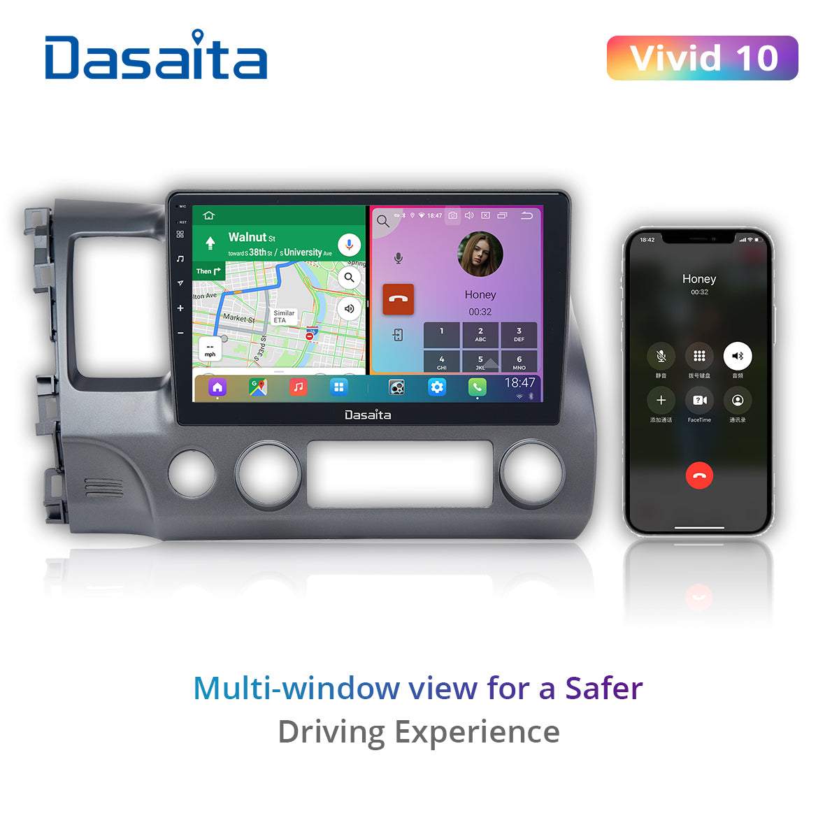 Dasaita Vivid10 Honda Civic 2007 2008 2009 2010 2011 Car Stereo 10.2 Inch Carplay Android Auto PX6 4G+64G Android10 1280*720 DSP AHD Radio
