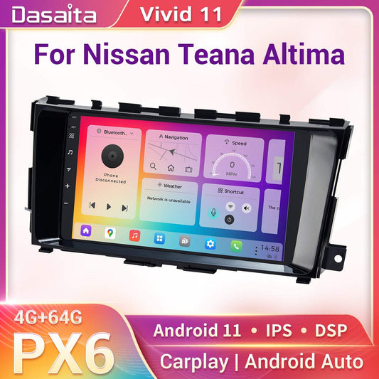 Dasaita Vivid11 Nissan Teana Altima 2014 2015 2016 2017 2018 Car Stereo 9 Inch Carplay Android Auto PX6 4G+64G Android11 1280*720 DSP AHD Radio