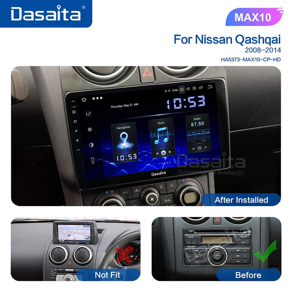 Dasaita (Outlets) MAX10 Nissan Qashqai 2008 2009 2010 2011 2012 2013 2014 Car Stereo 9" Carplay Android Auto PX6 4G+64G Android10 1280*720 DSP Radio