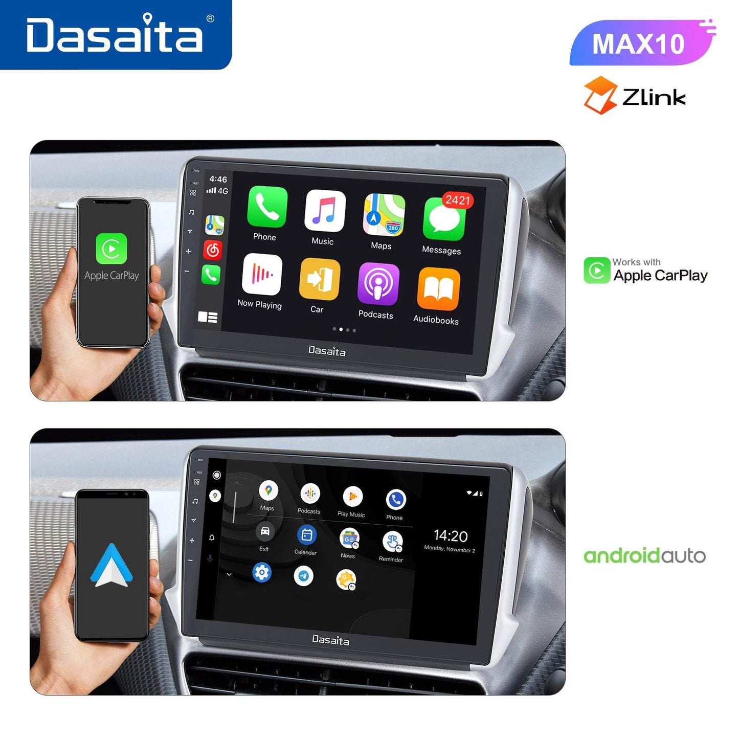 Dasaita MAX10/MAX11 Peugeot 208 2008 2012 2013 2014 2015 2016 Car Stereo 10.2 Inch Carplay Android Auto PX6 4G+64G Android10/Android11 1280*720 DSP AHD Radio