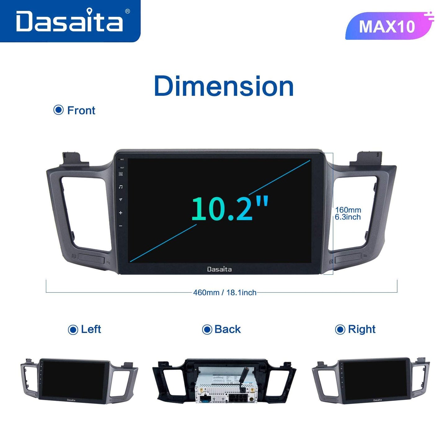 Dasaita MAX11 Toyota RAV4 2012 2013 2014 2015 2016 2017 Car Stereo 10.2 Inch Carplay Android Auto PX6 4G+64G Android11 1280*720 DSP AHD Radio