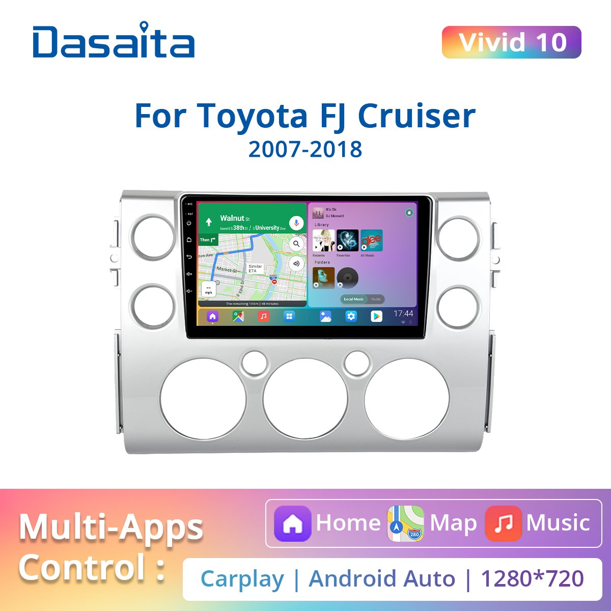 Dasaita Vivid for Toyota FJ Cruiser GPS 2007 2010 2011 2012 2015 2016 Android 10.0 Car Radio Navigation TDA7850 Carplay 1280*720