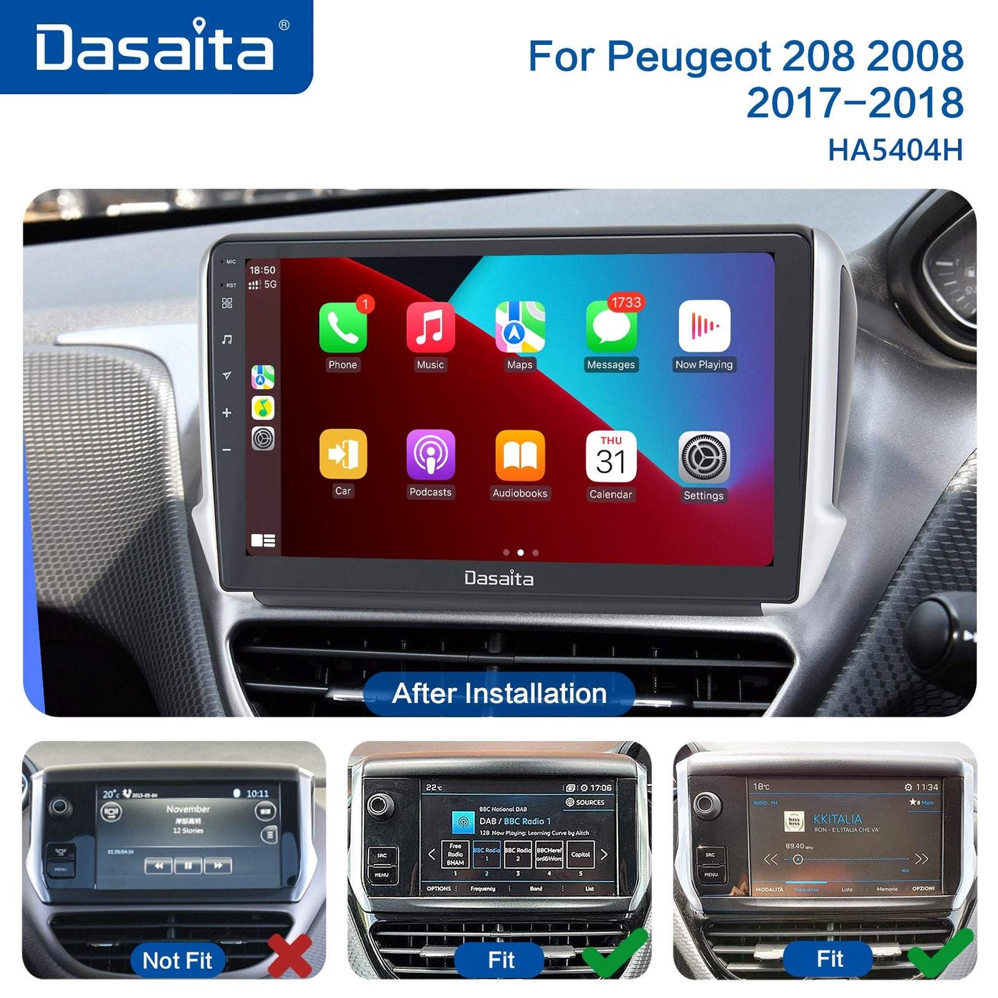 Dasaita MAX10/MAX11 Peugeot 208 2008 2012 2013 2014 2015 2016 Car Stereo 10.2 Inch Carplay Android Auto PX6 4G+64G Android10/Android11 1280*720 DSP AHD Radio