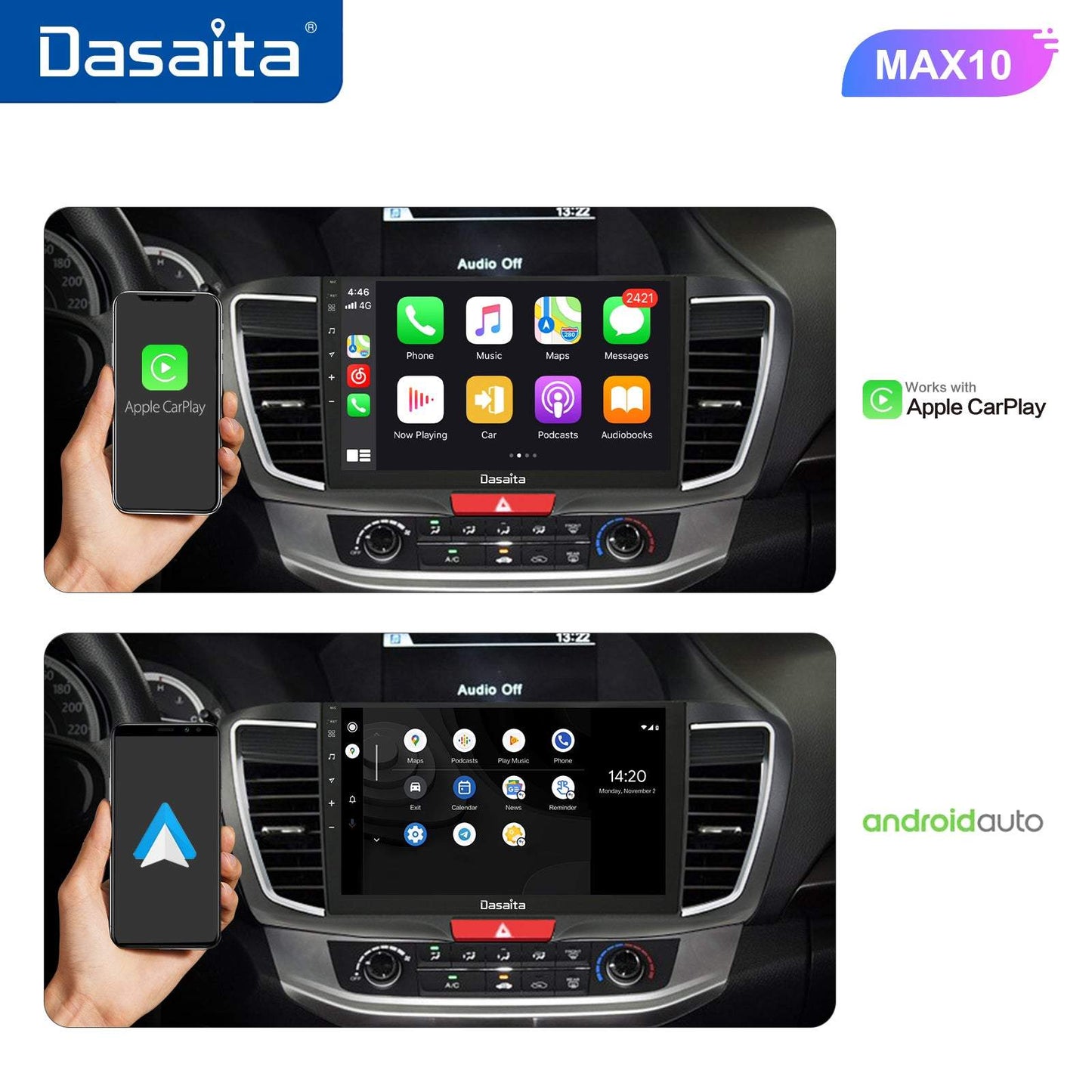 Dasaita MAX11 Honda Accord 2013 2014 2015 2016 2017 Car Stereo 10.2 Inch Carplay Android Auto PX6 4G+64G Android11 1280*720 DSP AHD Radio