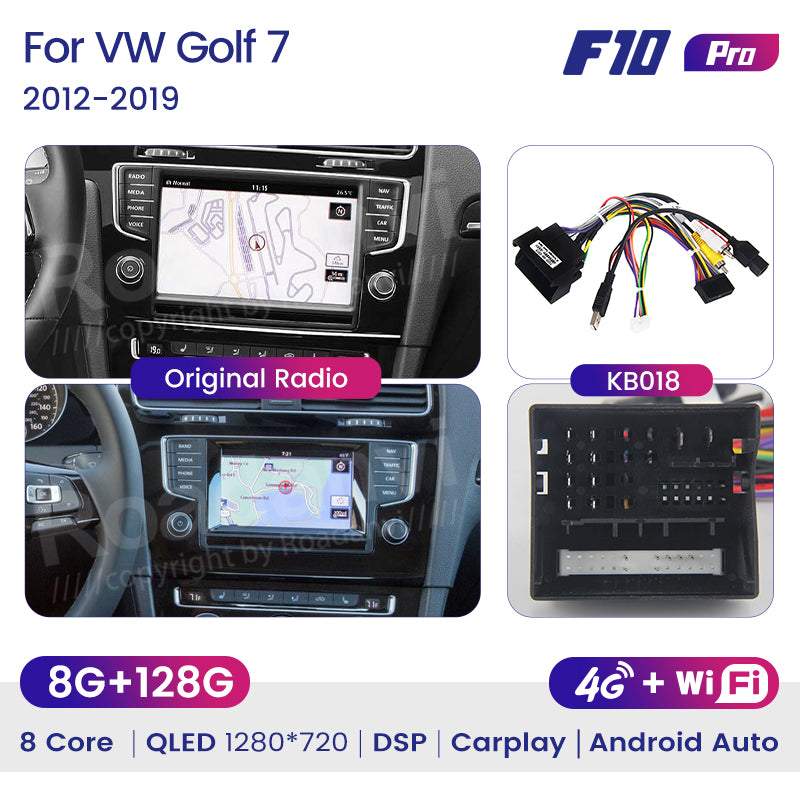 Roadanvi F10 for VW Golf 7 2012 2013 2014 2015 2016 2017 2018 2019 Car Stereo Android Auto Apple Carplay AI Voice Control 8G 128G Radio Wifi Video