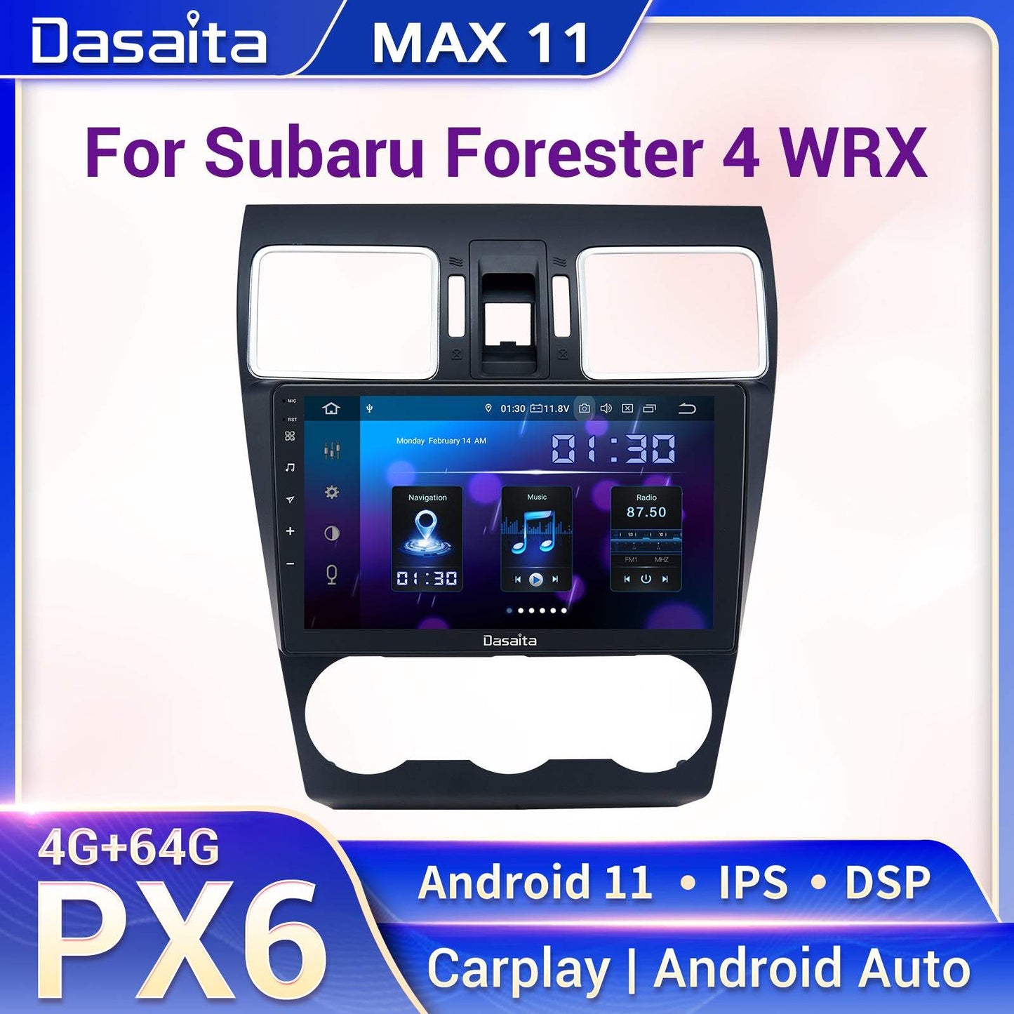 Dasaita MAX11 Subaru Forester 4 WRX 2016 2017 2018 Car Stereo 9 Inch Carplay Android Auto PX6 4G+64G Android11 1280*720 DSP AHD Radio