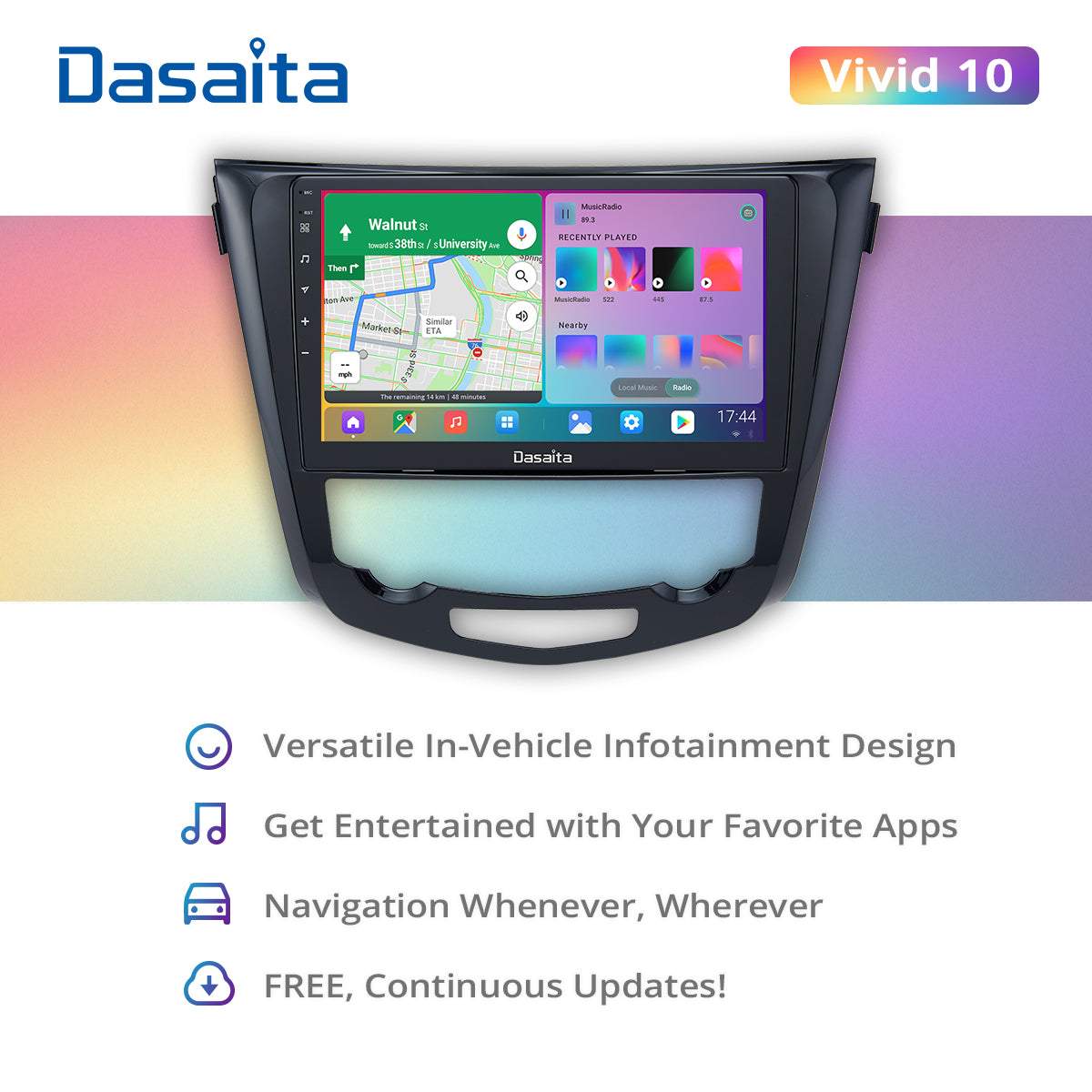 Dasaita Vivid10/Vivid11 Nissan X-Trail Qashqai Rogue 2014 2015 2016 2017 2018 2019 2020 Car Stereo 10.2 Inch Carplay Android Auto PX6 4G+64G Android10/Android11 1280*720 DSP AHD Radio