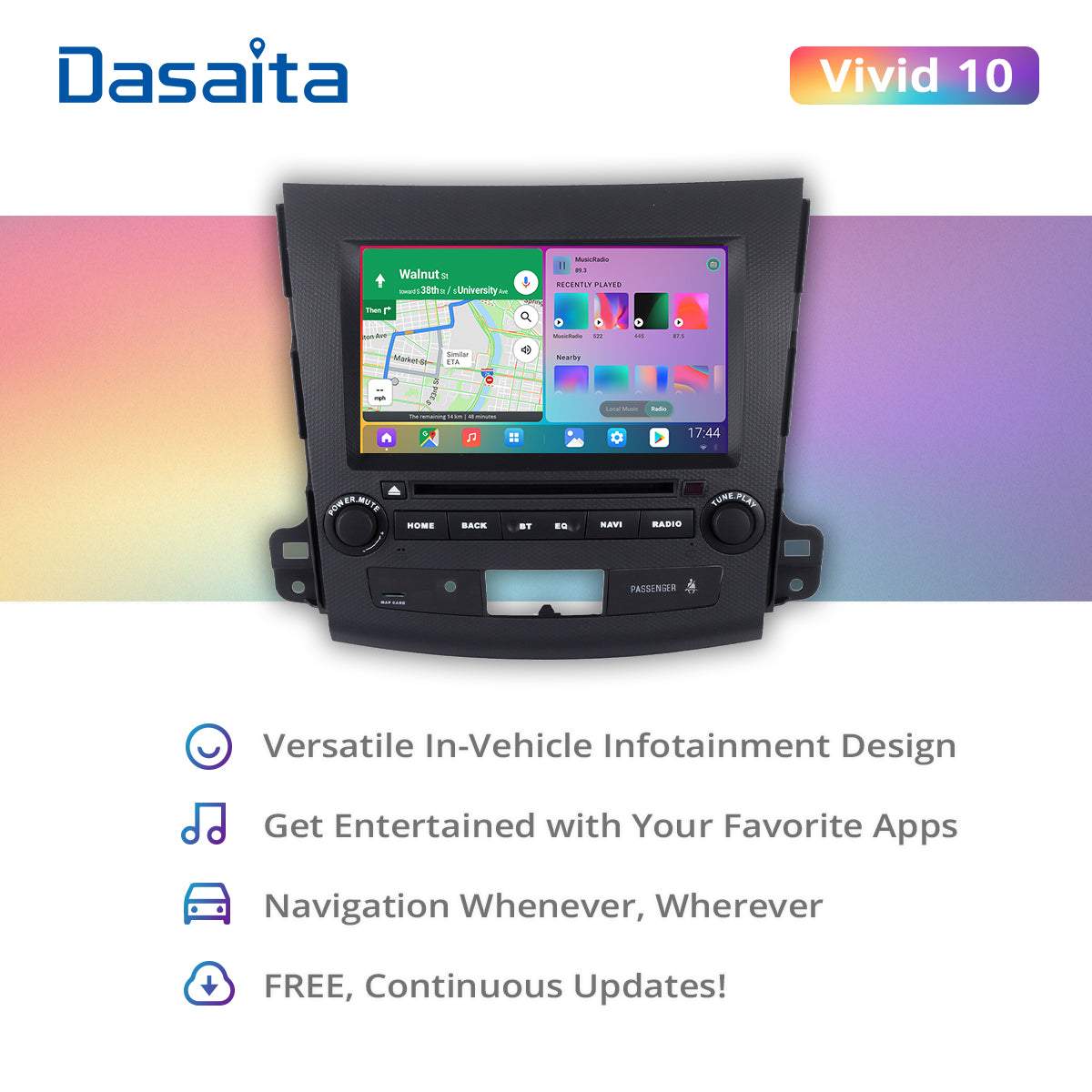 Dasaita Vivid10 For Mitsubishi Outlander 2007 2008 2009 2010 2011 2012 2013  Car Stereo Apple Carplay Android Auto Touch Screen 4G+64G DSP Radio