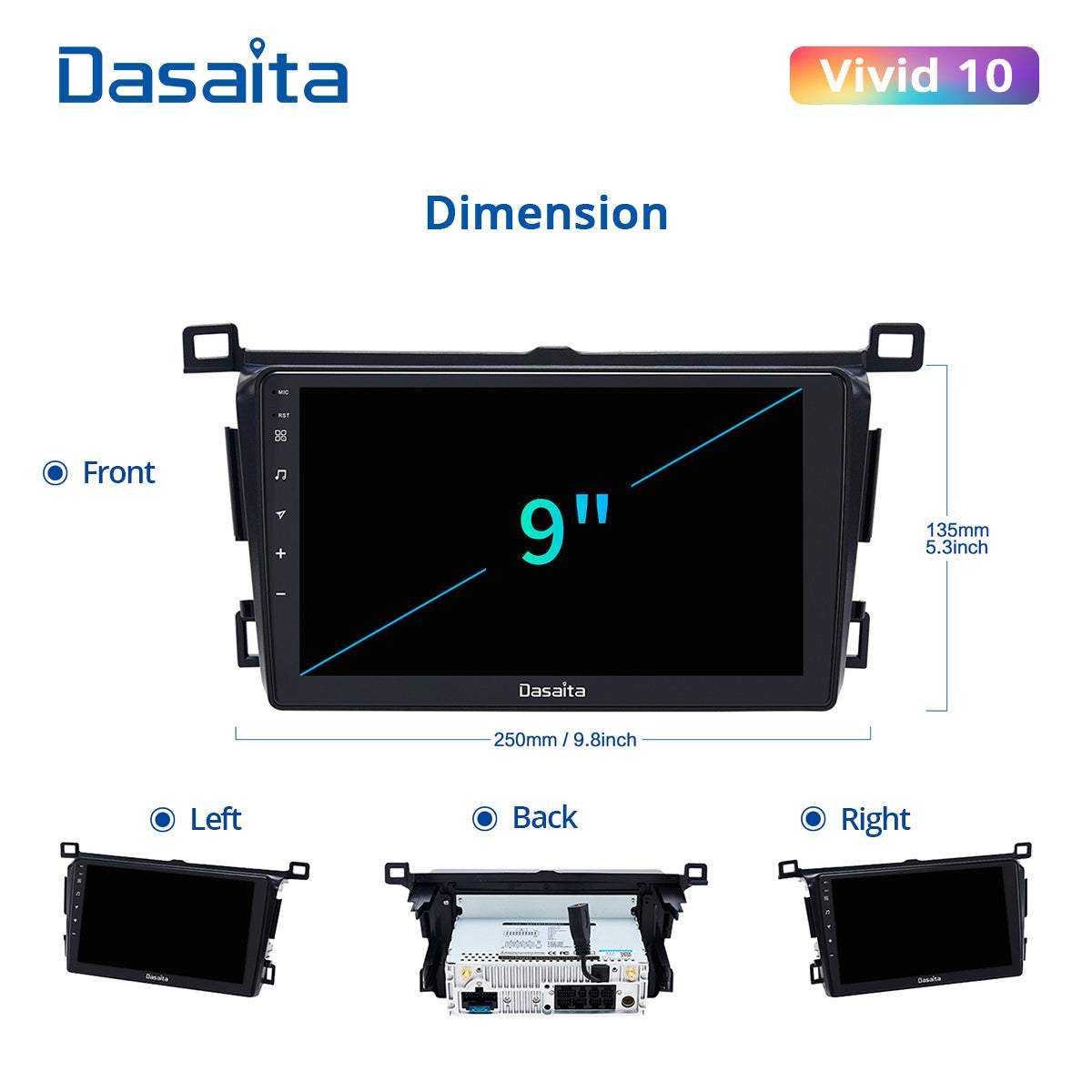 Dasaita Vivid11 Toyota RAV4 2012 2013 2014 2015 2016 2017 Car Stereo 9 Inch Carplay Android Auto PX6 4G+64G Android11 1280*720 DSP AHD Radio