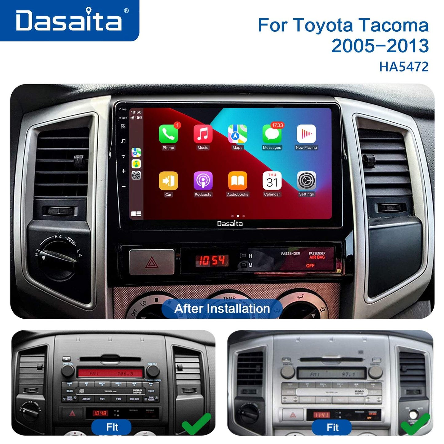 Dasaita MAX10/MAX11 Toyota Tacoma 2005 2006 2007 2008 2009 2010 2012 2013 Car Stereo 9 Inch Carplay Android Auto PX6 4G+64G Android10/Android11 1280*720 DSP AHD Radio