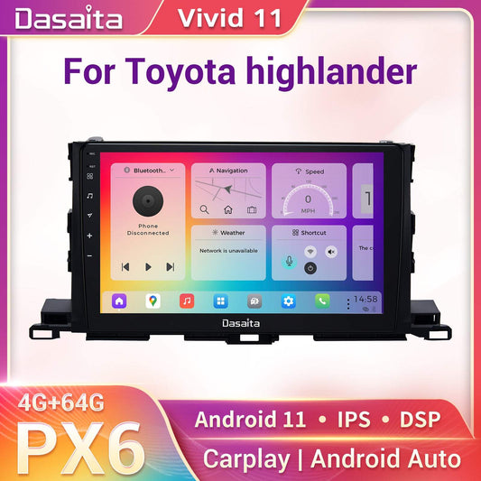 Dasaita Vivid11 Toyota highlander 2015 2016 2017 2018 Car Stereo 10.2 Inch Carplay Android Auto PX6 4G+64G Android11 1280*720 DSP AHD Radio